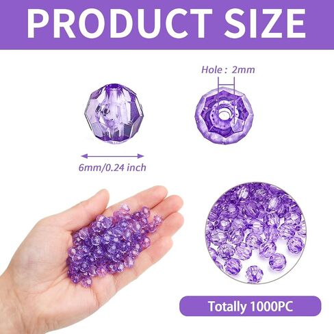 BONNY BOXX 1000pcs 6mm Acrylic Faceted Round Crystal Beads Transparent White Loose Spacer Craft Beads for DIY Bracelet Necklace Earring Keychain Jewelry Making Bags Decoration in Saudi Arabia