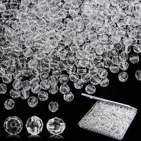 BONNY BOXX 1000pcs 6mm Acrylic Faceted Round Crystal Beads Transparent White Loose Spacer Craft Beads for DIY Bracelet Necklace Earring Keychain Jewelry Making Bags Decoration in Saudi Arabia