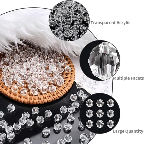 BONNY BOXX 1000pcs 6mm Acrylic Faceted Round Crystal Beads Transparent White Loose Spacer Craft Beads for DIY Bracelet Necklace Earring Keychain Jewelry Making Bags Decoration in Saudi Arabia