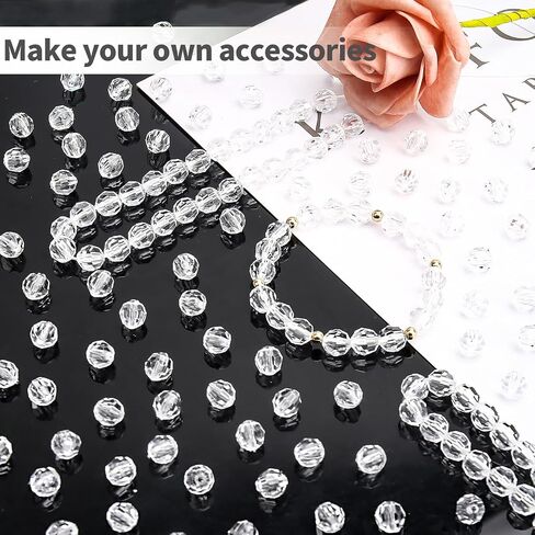 BONNY BOXX 1000pcs 6mm Acrylic Faceted Round Crystal Beads Transparent White Loose Spacer Craft Beads for DIY Bracelet Necklace Earring Keychain Jewelry Making Bags Decoration in Saudi Arabia