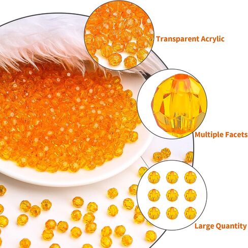 BONNY BOXX 1000pcs 6mm Acrylic Faceted Round Crystal Beads Transparent White Loose Spacer Craft Beads for DIY Bracelet Necklace Earring Keychain Jewelry Making Bags Decoration in Saudi Arabia