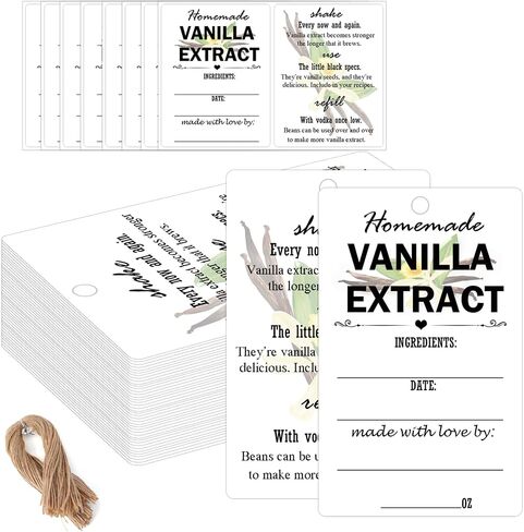 Vanilla Extract Labels with Instructions - Homemade Vanilla Tag Card for Handcrafted Bottles, Christmas, Kitchen Pantry, Jar Organization 50 Set (Brown) in Kuwait