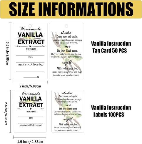 Vanilla Extract Labels with Instructions - Homemade Vanilla Tag Card for Handcrafted Bottles, Christmas, Kitchen Pantry, Jar Organization 50 Set (Brown) in Kuwait