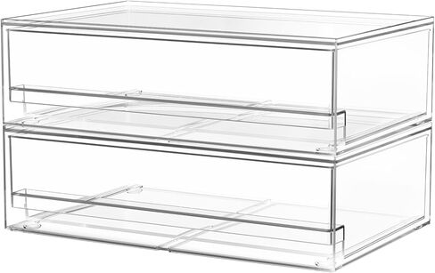 2 حزمة من أدراج التخزين الشفافة القابلة للتكديس، منظم مكياج الحمام الأكريليكي بطول 30.48 سم، صناديق تخزين بلاستيكية للزينة، المغسلة السفلية، خزائن المطبخ، حجرة المؤن، التنظيم المنزلي والتخزين in Kuwait