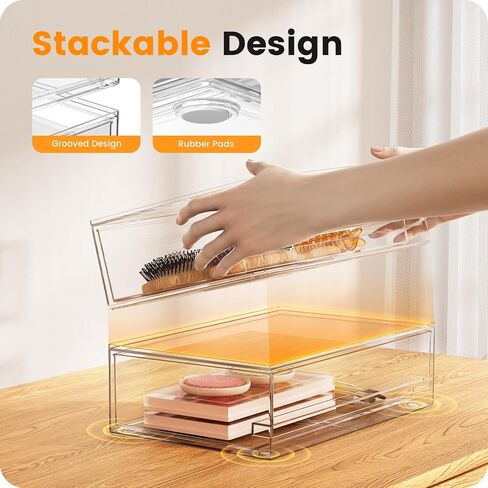 2 Pack Clear Stackable Storage Drawers, 12"W Tall Acrylic Bathroom Makeup Organizer,Plastic Storage Bins For Vanity, Undersink, Kitchen Cabinets, Pantry, Home Organization and Storage in Saudi Arabia
