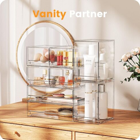 2 Pack Clear Stackable Storage Drawers, 12"W Tall Acrylic Bathroom Makeup Organizer,Plastic Storage Bins For Vanity, Undersink, Kitchen Cabinets, Pantry, Home Organization and Storage in Saudi Arabia