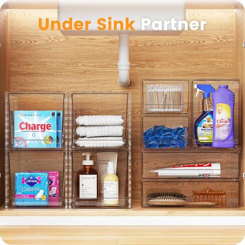 2 Pack Clear Stackable Storage Drawers, 12"W Tall Acrylic Bathroom Makeup Organizer,Plastic Storage Bins For Vanity, Undersink, Kitchen Cabinets, Pantry, Home Organization and Storage in Saudi Arabia