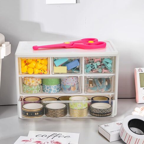 3 قطع من البلاستيك لتخزين أدراج سطح المكتب من Okllen، منظم أدراج صغير مع 6 أدراج قابلة للإزالة، منظم تخزين مكتب صغير قابل للتكديس لمجموعة المكاتب المنزلية، 7 بوصة طول × 4 بوصة عرض × 4.7 بوصة ارتفاع، أبيض in Kuwait