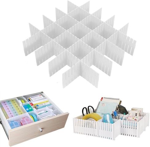 Onerbuy 8pcs Adjustable Grid Drawer Dividers DIY Plastic Closet Separator Tidy Organizer Container for Underwear Socks Belt Office Supplies(White) in Saudi Arabia