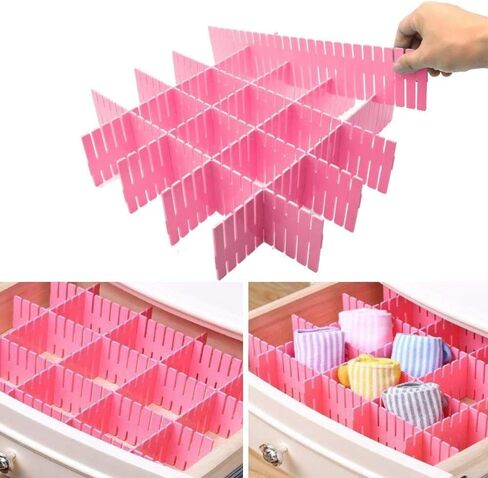 Onerbuy 8pcs Adjustable Grid Drawer Dividers DIY Plastic Closet Separator Tidy Organizer Container for Underwear Socks Belt Office Supplies(White) in Saudi Arabia