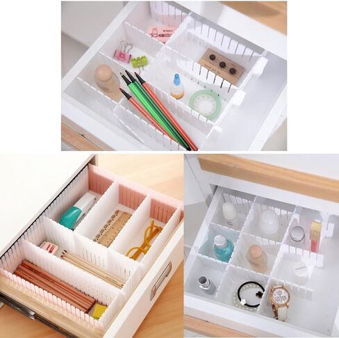 Onerbuy 8pcs Adjustable Grid Drawer Dividers DIY Plastic Closet Separator Tidy Organizer Container for Underwear Socks Belt Office Supplies(White) in Saudi Arabia