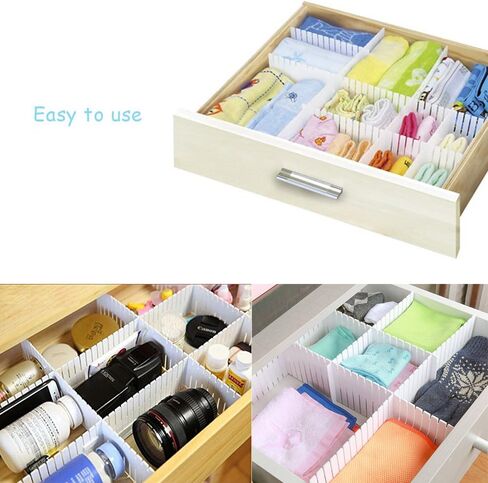 Onerbuy 8pcs Adjustable Grid Drawer Dividers DIY Plastic Closet Separator Tidy Organizer Container for Underwear Socks Belt Office Supplies(White) in Saudi Arabia