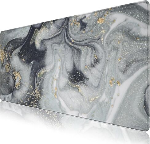 Extended Gaming Mouse Pad Mat- Large Desk Mat Non-Slip Rubber Base Computer Desktop Laptop Keyboard Mouse Mat Stitched Edges, 35.1x15.75 in Long XXL Waterproof Mousepad for Work & Game, Grey Marble in Saudi Arabia