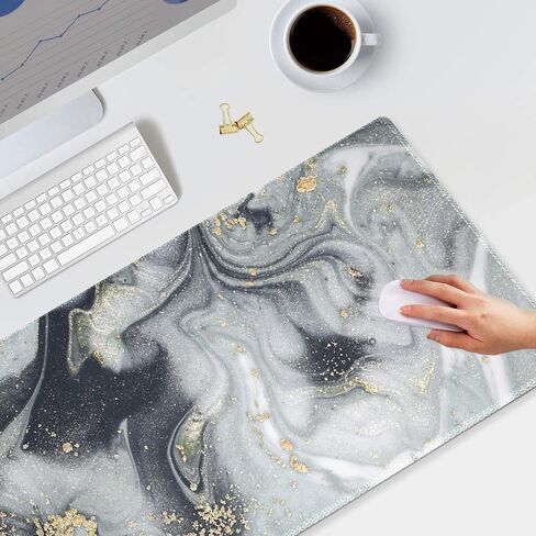Extended Gaming Mouse Pad Mat- Large Desk Mat Non-Slip Rubber Base Computer Desktop Laptop Keyboard Mouse Mat Stitched Edges, 35.1x15.75 in Long XXL Waterproof Mousepad for Work & Game, Grey Marble in Saudi Arabia