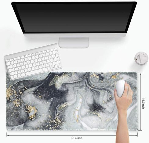 Extended Gaming Mouse Pad Mat- Large Desk Mat Non-Slip Rubber Base Computer Desktop Laptop Keyboard Mouse Mat Stitched Edges, 35.1x15.75 in Long XXL Waterproof Mousepad for Work & Game, Grey Marble in Saudi Arabia