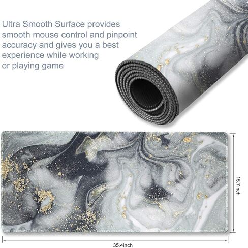 Extended Gaming Mouse Pad Mat- Large Desk Mat Non-Slip Rubber Base Computer Desktop Laptop Keyboard Mouse Mat Stitched Edges, 35.1x15.75 in Long XXL Waterproof Mousepad for Work & Game, Grey Marble in Saudi Arabia
