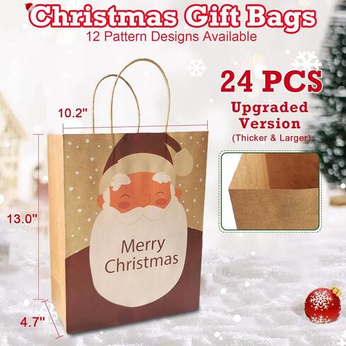 Beliiant 24 Pack Large Christmas Gift Bags With Handles,24 Tissue Papers And 24 Christmas Gift Tags,12 Designs Christmas Bags Bulk Set For Xmas Holiday Party Favor Presents (L:10.2’’x4.7’’x13.0’’) in Saudi Arabia