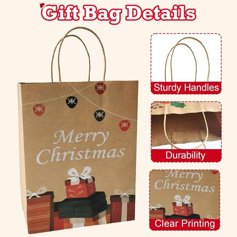 Beliiant 24 Pack Large Christmas Gift Bags With Handles,24 Tissue Papers And 24 Christmas Gift Tags,12 Designs Christmas Bags Bulk Set For Xmas Holiday Party Favor Presents (L:10.2’’x4.7’’x13.0’’) in Saudi Arabia