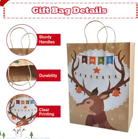Beliiant 24 Pack Large Christmas Gift Bags With Handles,24 Tissue Papers And 24 Christmas Gift Tags,12 Designs Christmas Bags Bulk Set For Xmas Holiday Party Favor Presents (L:10.2’’x4.7’’x13.0’’) in Saudi Arabia