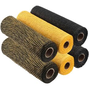 6 Rolls 10 Inch x 5 Yard Poly Burlap Decorative Mesh, 3 Colors Decorative Mesh Ribbon, Decorative Mesh Wrapping Ribbon Rolls for Decorative DIY Crafts Making(Yellow, Black, Yellow Black)