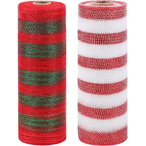 10 Inch Deco Mesh Rolls, 2 Rolls 60 Feet Christmas Mesh Ribbon for Christmas Tree Decoration, Wreaths, Swags (30 Feet Each Roll)