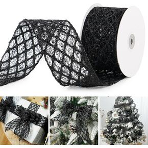Mayreel Burgundy Glitter Diamond Mesh Wired Ribbon 2.5 Inch, Maroon Christmas Tree Ribbon Wired for Gift Wrapping, Crafts, Making Bows, Wreaths, Garland, Tree Topper, Holiday Decor,Halloween,10 Yards
