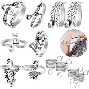 RechicGu 12pcs Adjustable Knitting Ring Loops & Crochet Accessories Yarn Guide Finger Holder Protection Thimble Tool Octopus Tentacle Cat Peacock Leopard