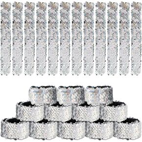 24Pcs Disco Party Decorations Slap Bracelets Silver Sequin Slap Bracelets Glitter Flip Wristband 70s and 80s Last Disco Bachelorette Sequins Slap Laser Wristband Disco Party Favors Supplies Decor