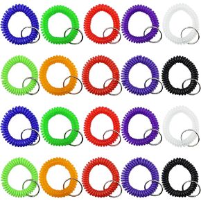 100Pcs Wristlet Keychain Stretchable Plastic Spiral Coil Bracelet Wrist Band Key Ring Chain for Office, Shopping Mall, Sauna, Workshop, Gym, School, 10 Colors