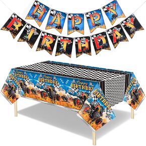 3 Pcs Monster Truck Tablecloths Plastic Happy Birthday Banner Monster Truck Birthday Party Supplies 54 x 108 Inch Monster Truck Table Cover for Car Themed Birthday Party Decorations