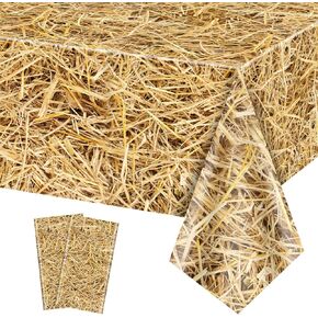 8 Pcs Straw Tablecloth Straw Table Cover Waterproof Farm Table Cloth Hay Stacks for Farm Party Decorations Cowboy Western Theme Party Supplies, 51 x 86 inch