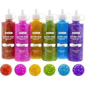 BAZIC Glitter Glue 6 Neon Color Star & Moon Sequins, Non-Toxic Washable Glitter Glue for Slime Paints Art Crafts (4oz/Pack), 6-Packs