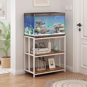 29 Gallon Fish Tank Stand, Metal Aquarium Stand with Shelves for Fish Tank Accessories Storage, Reptile Tank Turtle Terrariums Stand for Home Office (Black)