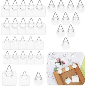 30 PCS Adhesive Picture Hangers, Adhesive Hooks for Picture Frames Plastic Sticky Wall Hooks for Hanging Picture Photo Frame Plate Art Closet Kitchen Door (White Square & Circular)