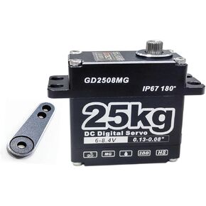 GOTECK 25KG Digital Servo,Large Torque 8.4V Full Metal Gear IP67 Waterproof Steering Servo with 25T Servo Horn for 1/8 1/10 1/12 RC Crawler Car,Robot,Boat,Truck Robot Parts (25KG(8.4V)-180°)