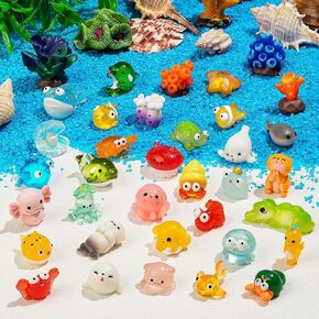 36Pcs Mini Ocean Resin Animals, Tiny Sea Animals Figurines, Axolotl Shark Turtle Resin Animals Figures for DIY Fish Tank Micro Fairy Garden Dollhouse Accessory
