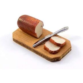 Melody Jane Dollhouse Slicing Tin Loaf on Bread Board Miniature 1:12 Kitchen Accessory