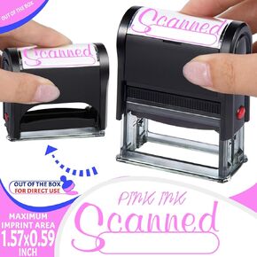 Scanned-Stamps Self Inking Custom Scanned Stamp with Date Self-Inking Scanned Rubber Stamp Personailed for Business Supplies,Office Stamps for Scanned,Pink