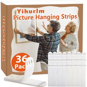 Picture Hanging Strips Heavy Duty,18-Pairs Hanging Strips for Walls,Adhesive Picture Hangers Strips Without Nails,Damage Free Hanging Picture Hangers for Frame Holiday Decorations,36 Strips