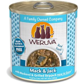 Weruva Classic Cat Food, Mack & Jack with Mackerel & Grilled Skipjack in Gravy, 10oz Can (Pack of 12)