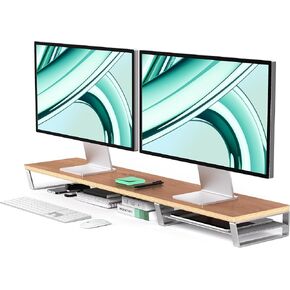 HumanCentric Wood Monitor Stand Riser Desk Shelf, Premium Black Walnut Desk Riser, Long Computer Monitor Stand For Desk, Wooden Home Office Monitor Stand Organizer, Dual Monitor Riser Stand for Desk