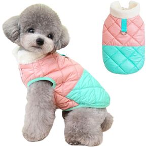 Cats and Small Dogs Warm Jacket Sweater, Thick Soft Sleeveless Coat with Buckle for Cats, Winter Vest with Fleece Inside for Cats and Small Dogs (Purple&Green, L (8.5-13lbs))