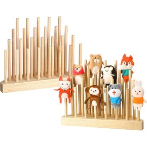 Finger Puppets Stand 11.8 x 3 Inch Wooden Finger Puppet Holder for Kids Toddlers Classroom Home Anti Crush Finger Puppet Stand for Storage and Easy Accessibility