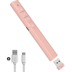 Presentation Clickers, Rechargerable Powerpoint Clicker Wireless Presenter Remote, 2.4GHz Hyperlink Volume Presentation Clicker for Powerpoint Computer Laptop Mac (Pink)