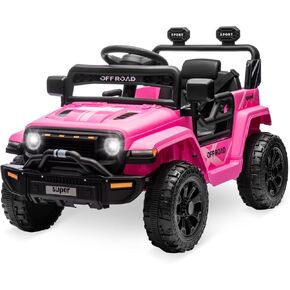 12V Ride On Truck Car, Toddler Ride On Toy w/Parent Remote Control, Steering Wheel Music, 4-Wheel Spring Suspension, Led Lights, 2 Speeds, Kids Electric Vehicles for Age 2-5 in Kuwait