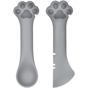 2 Pack Dog Cat Food Spoon Spatula, Cute Paw Pet Can Opener Mixing Spoons for Dog Cat Wet Food, Small Silicone Spatula Cat Treat Spoon Pet Cannd Food Scoop for Dog Cat, Grey
