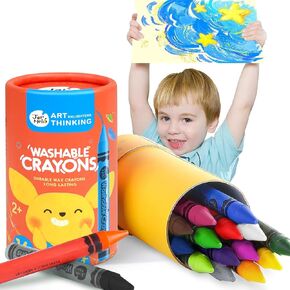 Jar Melo 16 Colors Crayons for Toddlers 1-3, Non Toxic Washable Crayons for Babies, Easy to Hold Large Crayons for Kids Ages 4-8, Safe for Babies and Kids，Back to school Art Supplies