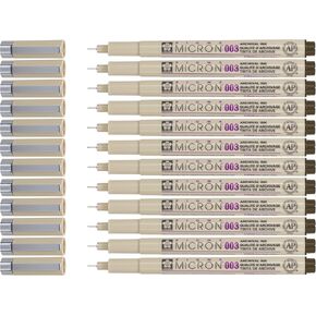 SAKURA Pigma Micron Fineliner Pens - Archival Sepia Ink Artist Pens for Drawing - 003 Point Size (Box of 12)