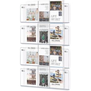 4 Pack Clear Acrylic Magazine Holder Wall Mount 21" Brochure Holder Hanging Bookshelf Magazine Rack Magazine Holder for Waiting Room, Living Room, Office, Home Display