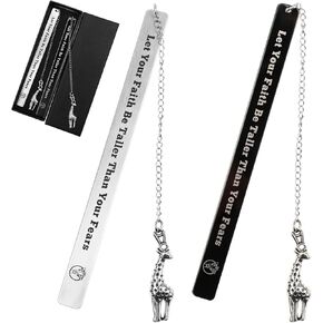 Molain 2Pcs Inspirational Bookmarks with Giraffe Pendant for Women and Men, Stainless Steel Bookmarks for Book Lover Bookmarks with Gift Box for Graduation, Birthday